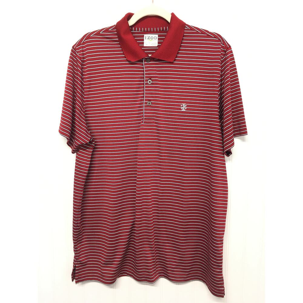 IZOD Mens Large Red Striped Polo Shirt Short Sleeve Casual Golf